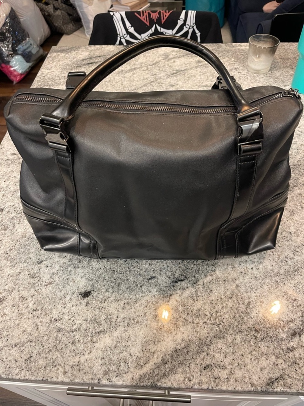mark. Black Faux Leather Top-Handle Shoulder Bag